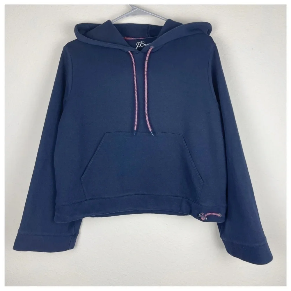 Women’s J. Crew Navy Blue Cropped Hooded Pullover Size XS Sweatshirt